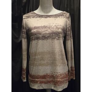 David Cline Crew Neck Casual 3/4 Sleeve Earth Tone Top, Size Medium, $115 Retail